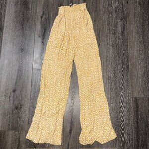 AMERICAN EAGLE 70s Style Yellow White Flowy Floral Flared Pants Size Small S